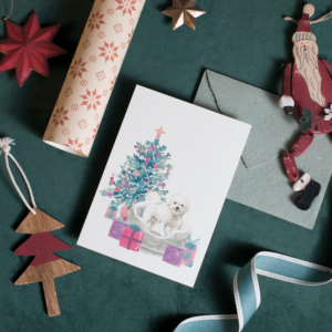 bichon frise christmas greeting card