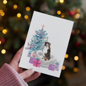 bernese mountain dog christmas postcard