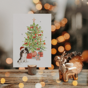 Cavalier King Charles Spaniel Winter postcard christmas tree