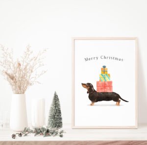 black dachshund christmas poster