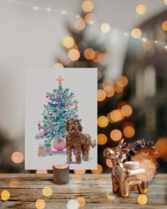 christmas card doodles labradoodle pink christmas tree
