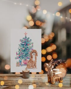 christmas card doodles pink christmas tree poodle