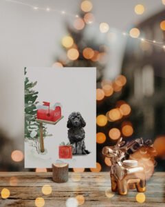 christmas card doodles post box black poodle