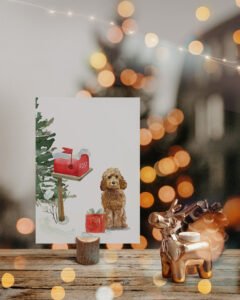 christmas card doodles post box golden poodle