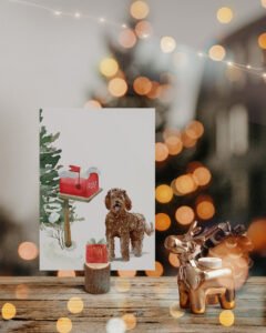 christmas card doodles post box labradoodle