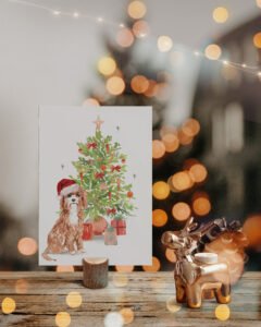 christmas card doodles red christmas tree poodle duo color