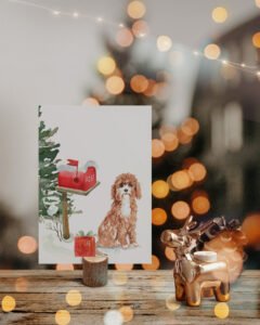 christmas card doodles red post box poodle