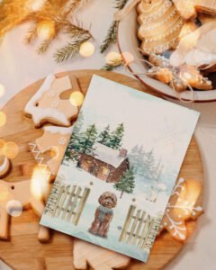 winter snow poodle christmas card brown