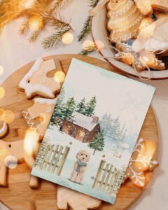 winter snow poodle christmas card cream