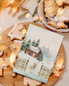 winter snow poodle christmas card goldendoodle