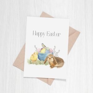 eco Easter greeting card with cute watercolor animals