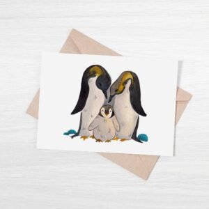 father's day greeting card with penguins watercolor eco card