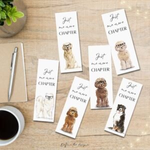 bookmark with watercolor dog just one more chapter